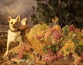 ヴァルトミュラー フェルディナンド・ゲオルク 風景の中のブドウのかごのそばにある犬